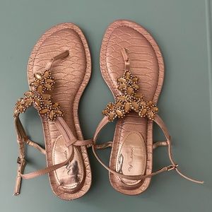 Nina Strappy Gold Bejeweled Sandals (Never Worn)